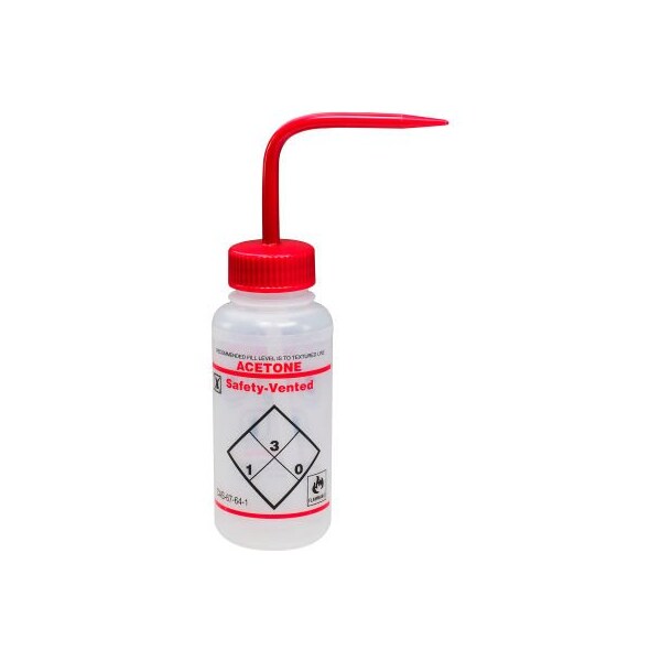 Bel-Art Safety-Vented / Labeled 2-Color Acetone WM Wash Bottles, 250ml 8oz, PE w/Red PP Cap, 3Pk 116430222 - main